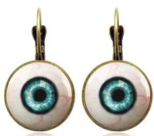 Eyeball Earrings Funky Antiqued Bronze Lever Back Whimsical Crazy Fashion